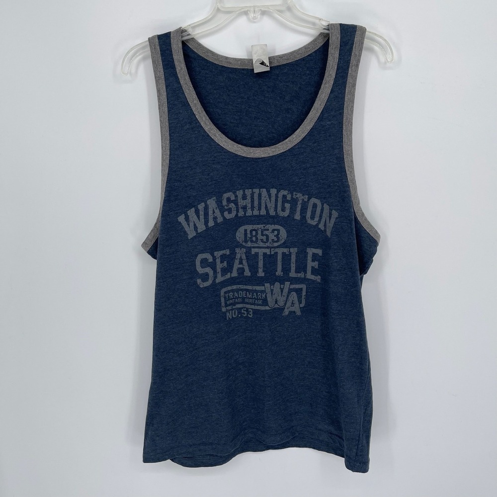 Ray Wear Men's Blue Seattle Washington Graphic Ringer Tank Top Size XL